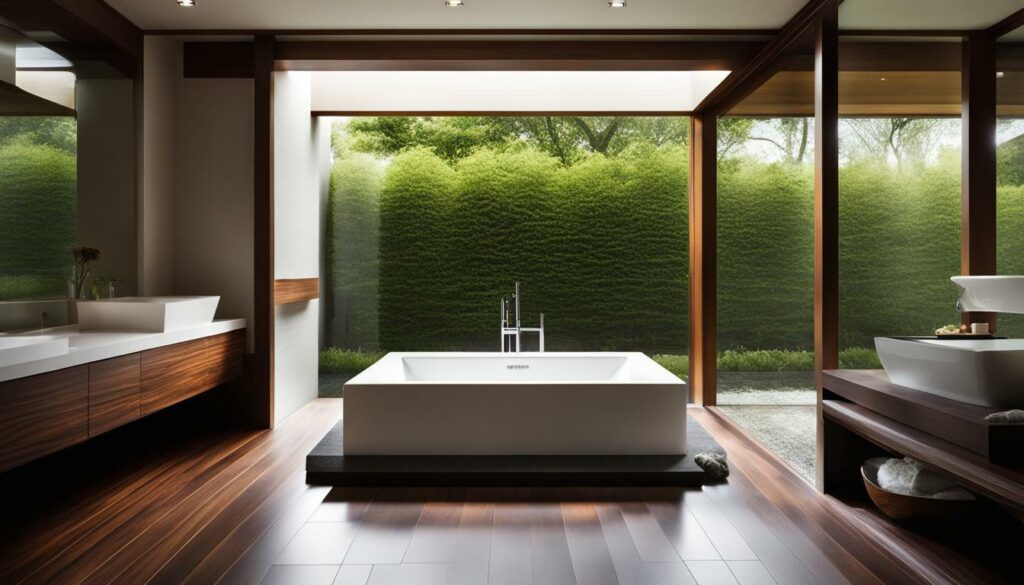 Japanese soaking tub in a luxurious bathroom