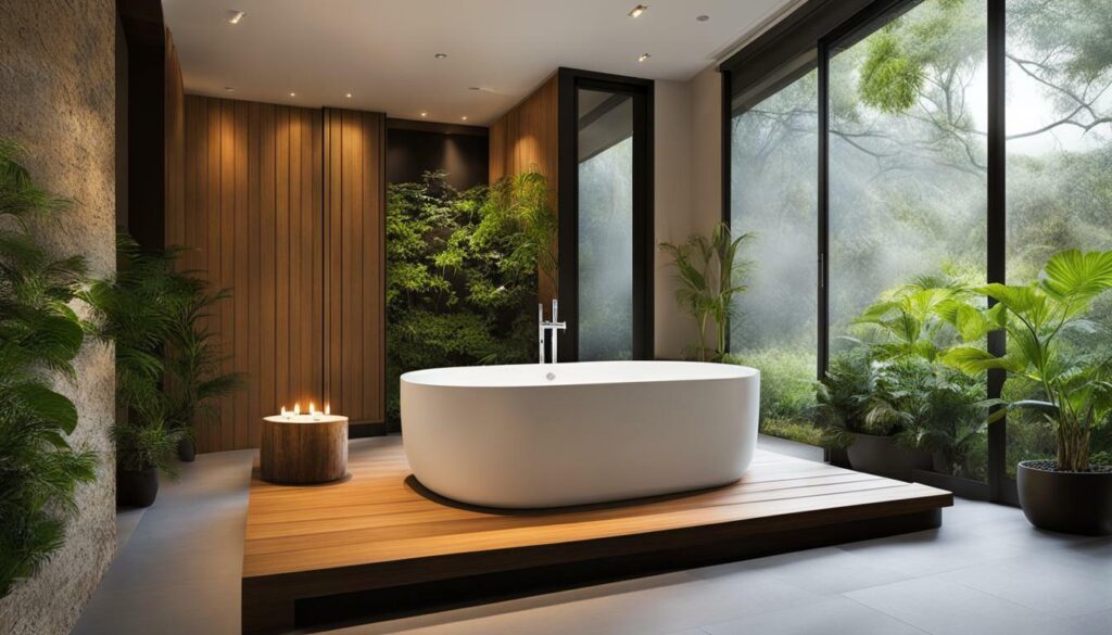 Japanese soaking tub in a minimalist bathroom