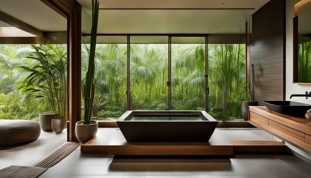 Japanese soaking tub in luxury bathroom