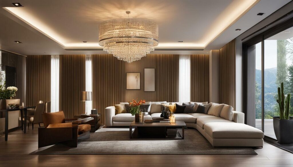 Living Room with Stylish Lighting Fixtures