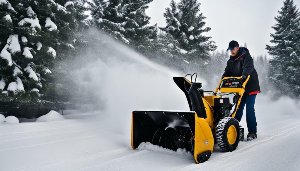 Two-stage snow blower in use