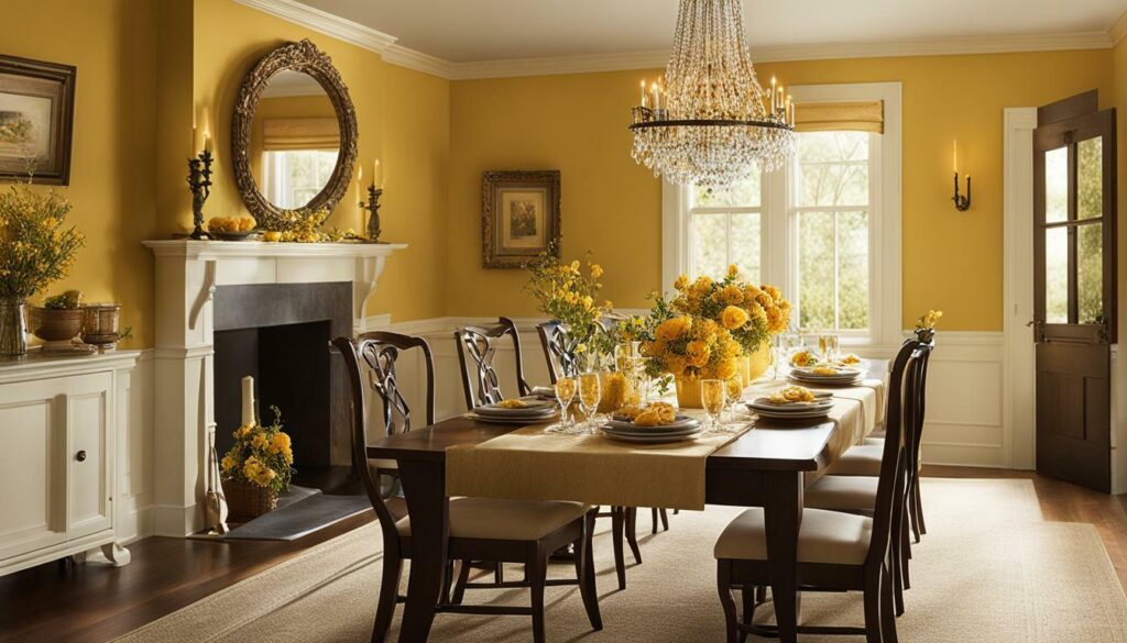 Yellow ambient lighting in a dining room