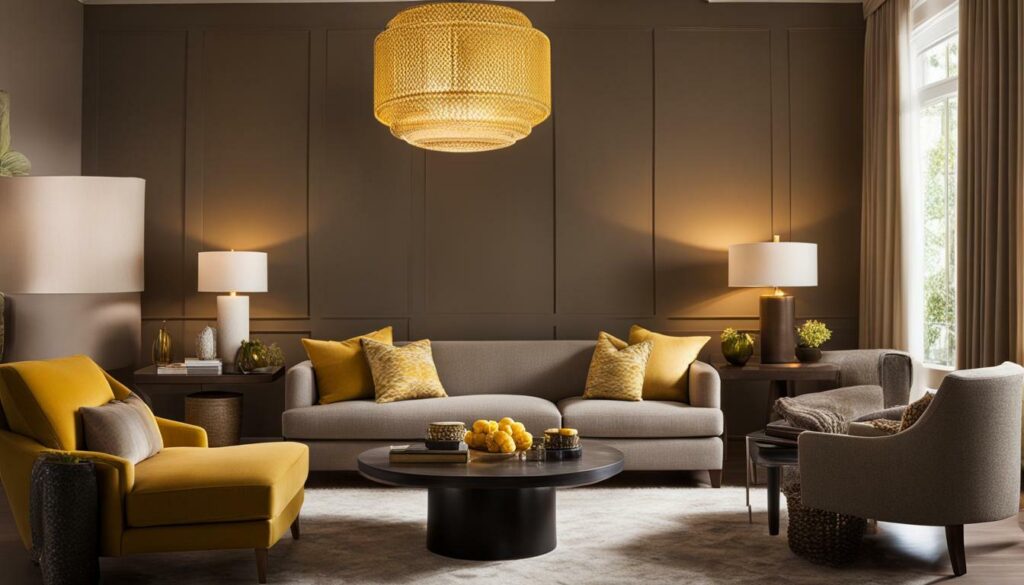 Yellow lighting in a cozy living room