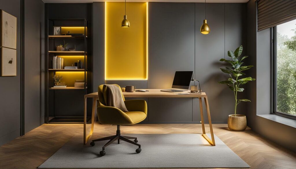 Yellow mood lighting in a home office