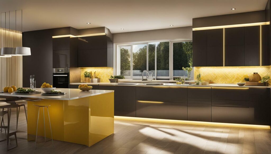 decorative yellow mood lighting in the kitchen