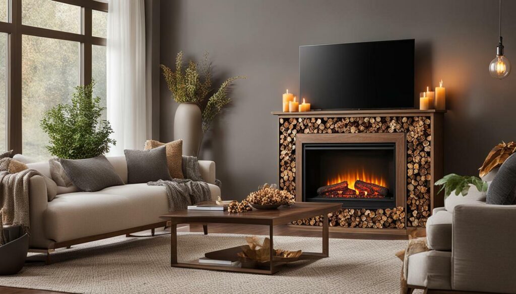 electric fireplace with natural decor elements