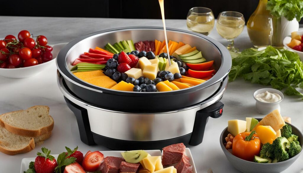 electric fondue and ingredients