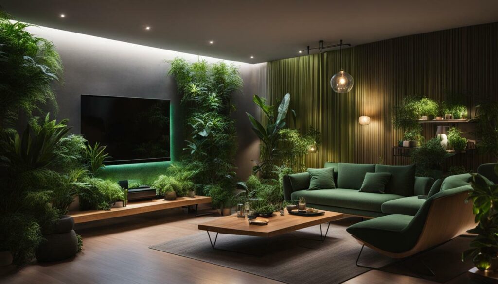 green mood lighting in interior design