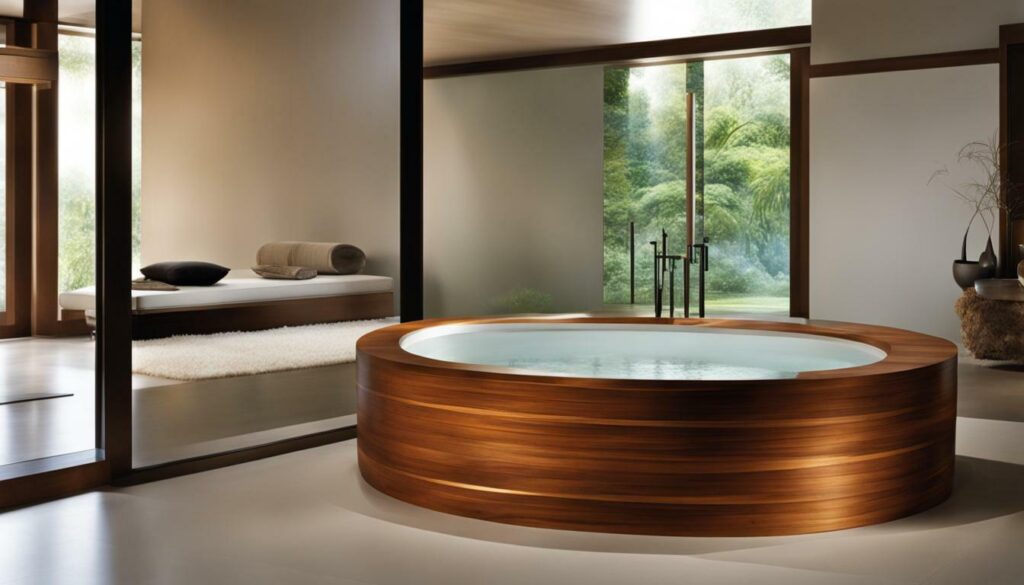 luxurious Japanese soaking tub in traditional Japanese bath