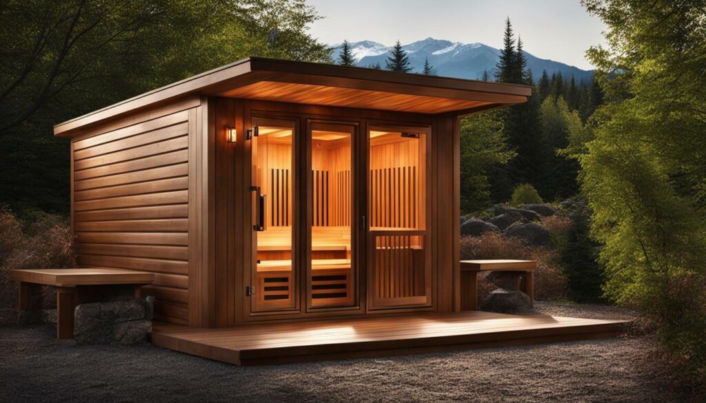 outdoor sauna with infrared heaters