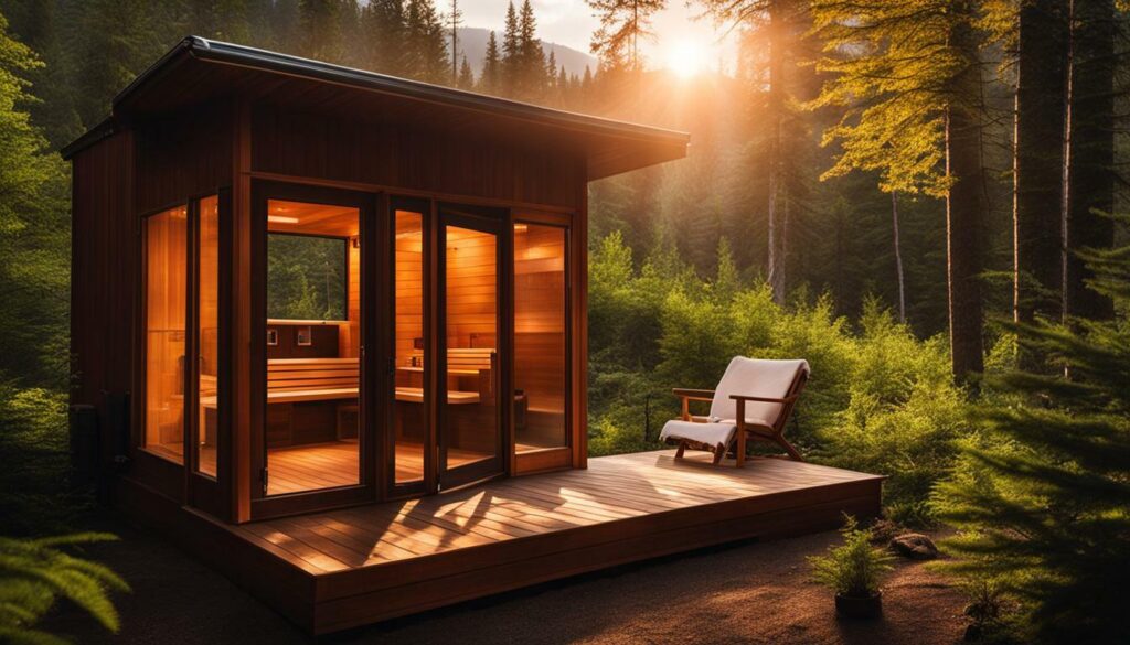 outdoor sauna with infrared heaters
