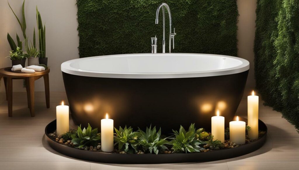 portable bathtub in a small bathroom