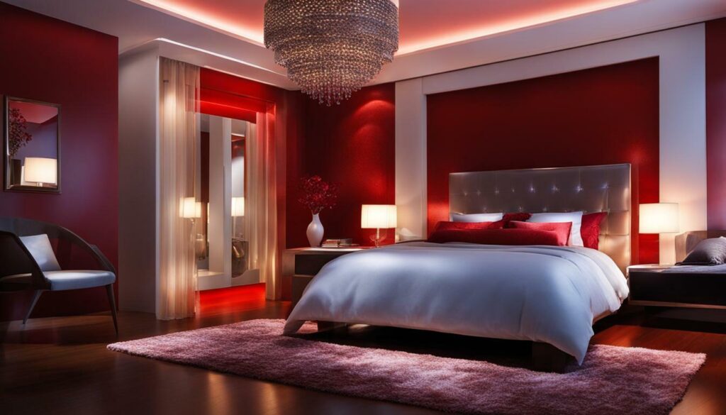 red mood lighting in a bedroom