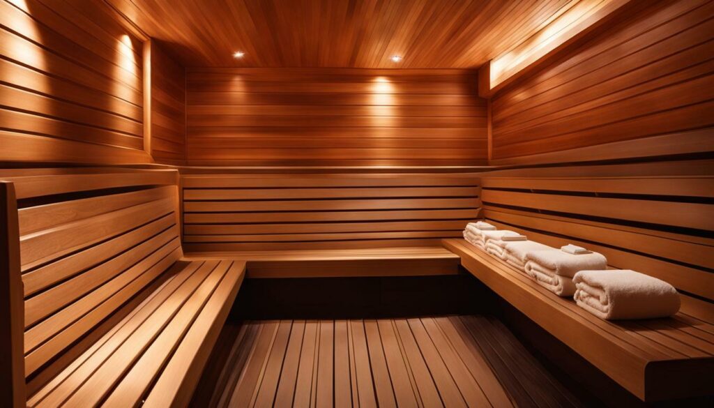 sauna with clean towels and seat covers