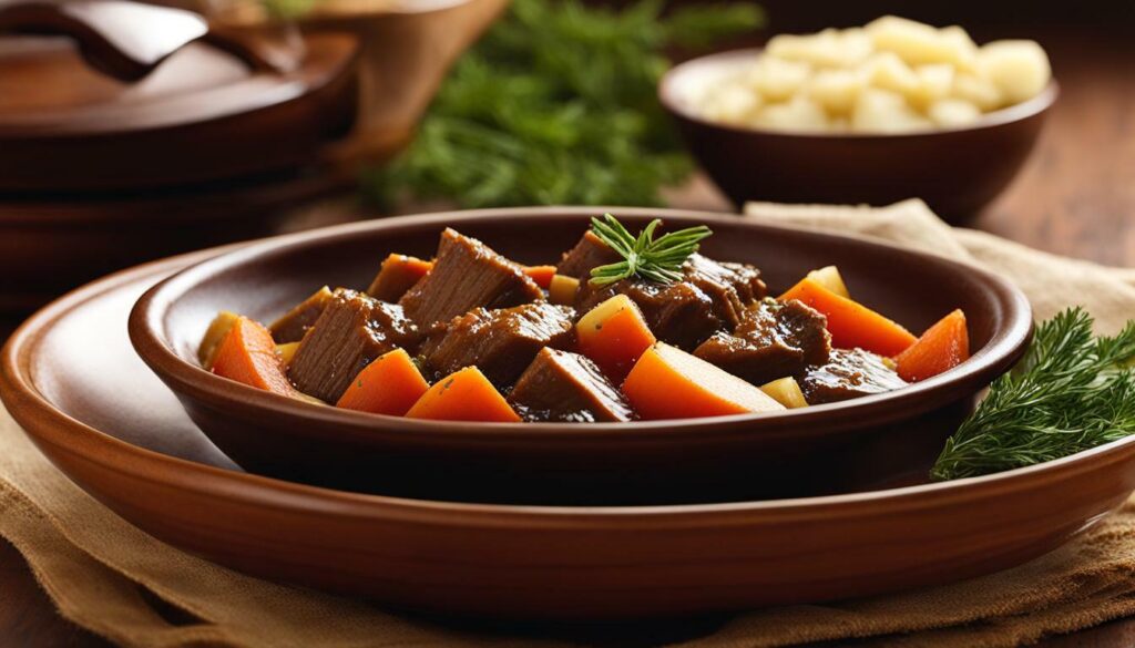 slow-cooked beef stew with carrots and potatoes