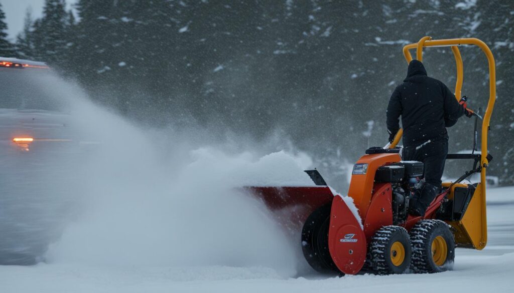 snow blower in use over wet, heavy snow