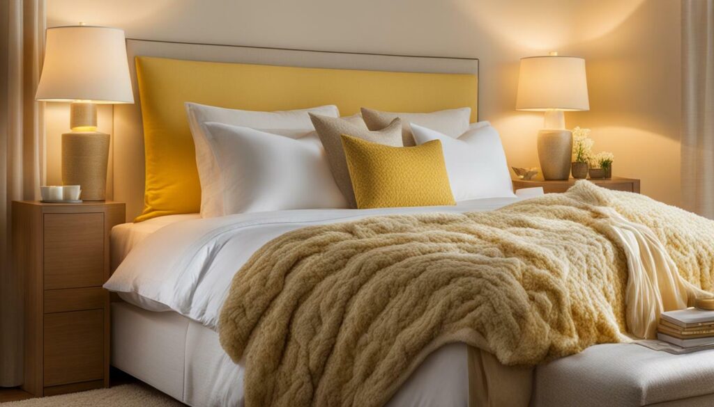 yellow lighting in a cozy bedroom