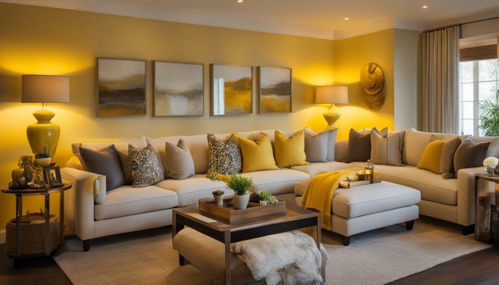 yellow mood lighting in a living room