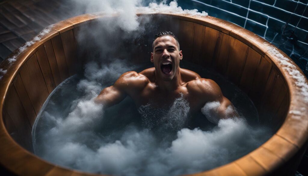 Athlete in a cold plunge tub