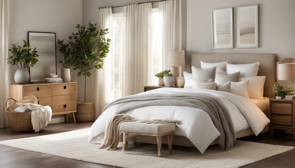 Bedroom with curtains and soft fabrics