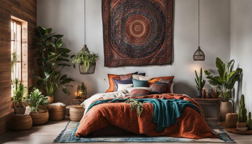 Celestial wall hanging in a bohemian bedroom