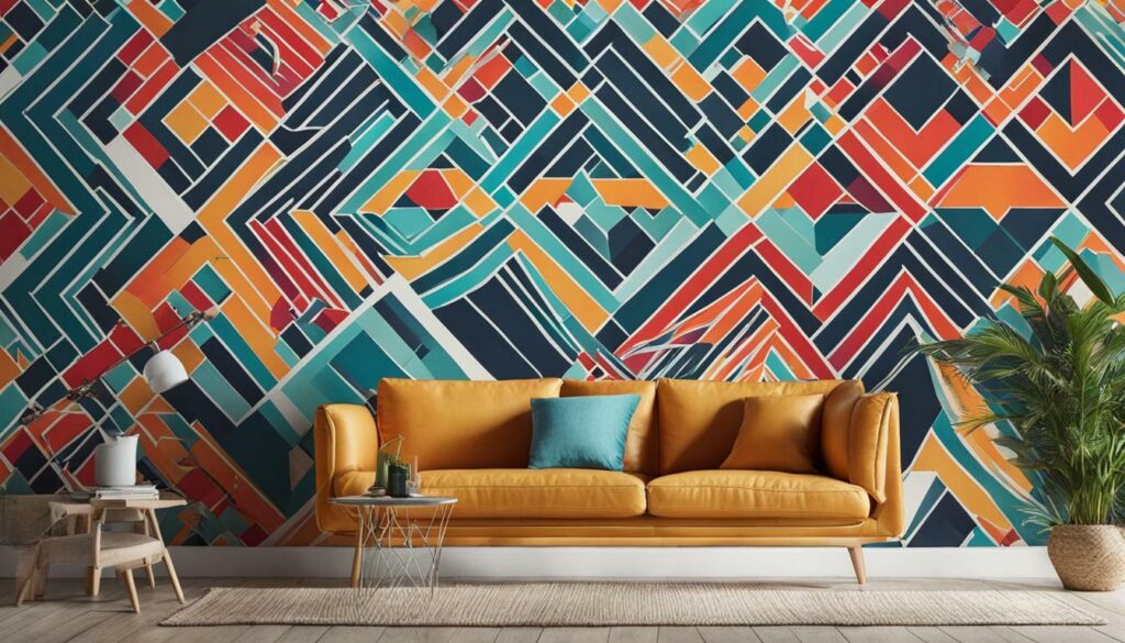 DIY wall mural painted with stencils in a geometric pattern.