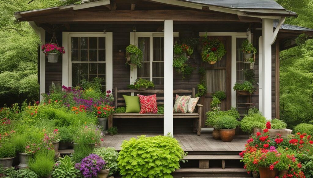 Farmhouse porch decor with green plants