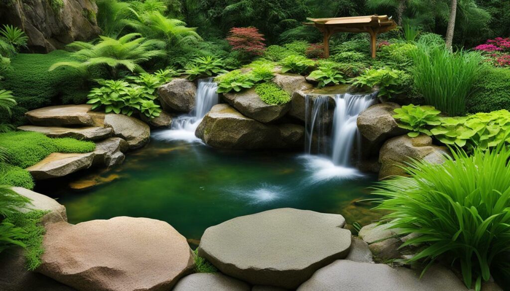 Garden pond with waterfall