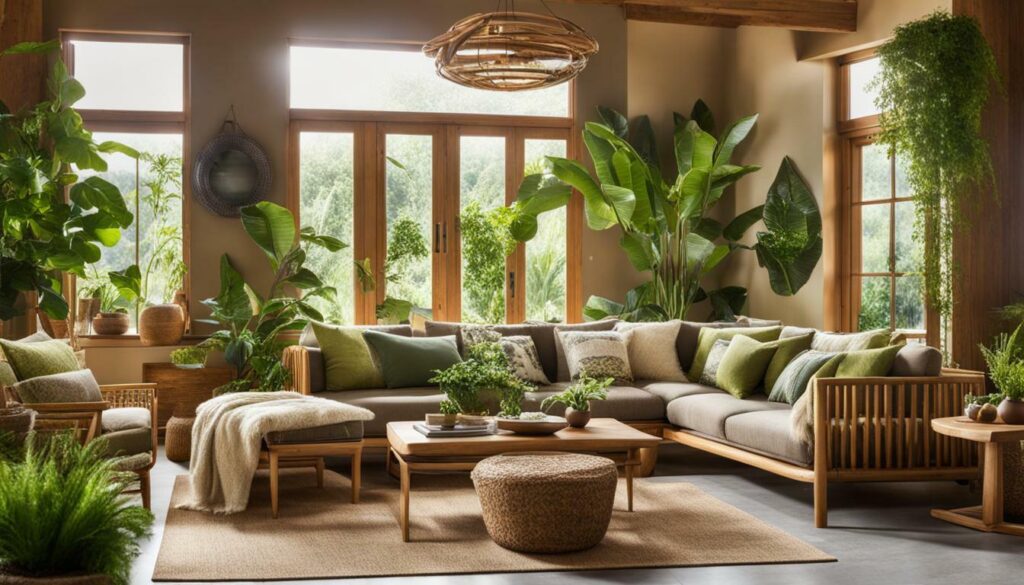 Green furnishings in a living room