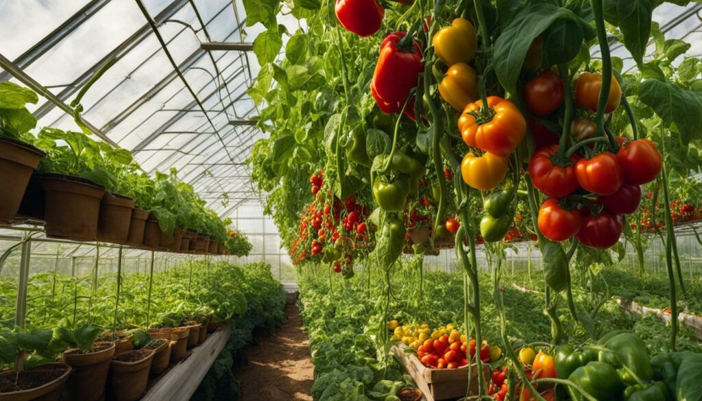 Greenhouse with harvested vegetables