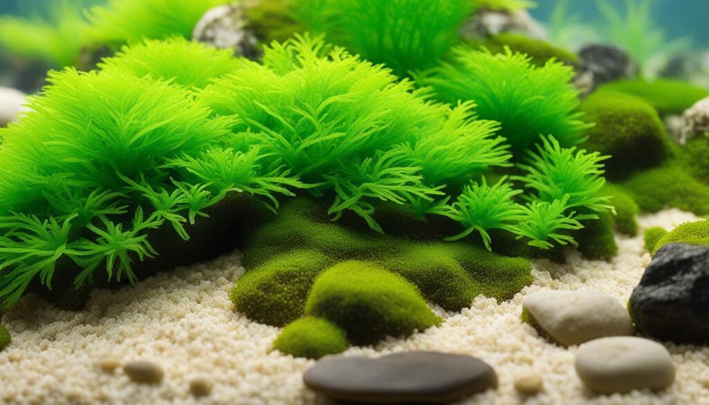 Java Moss in sand substrate aquarium
