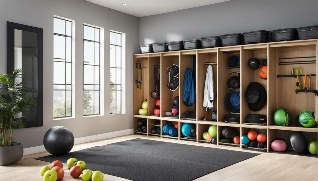 Storage bins for gym equipment