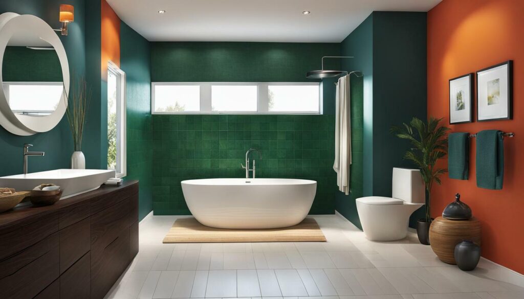 bathroom with bold color accent wall