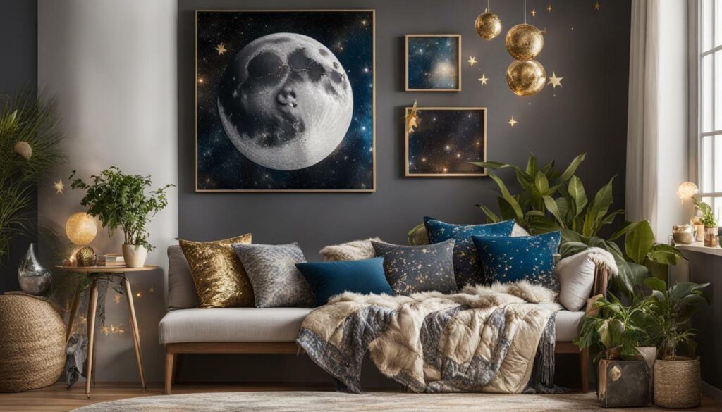 bohemian decor with celestial wall art