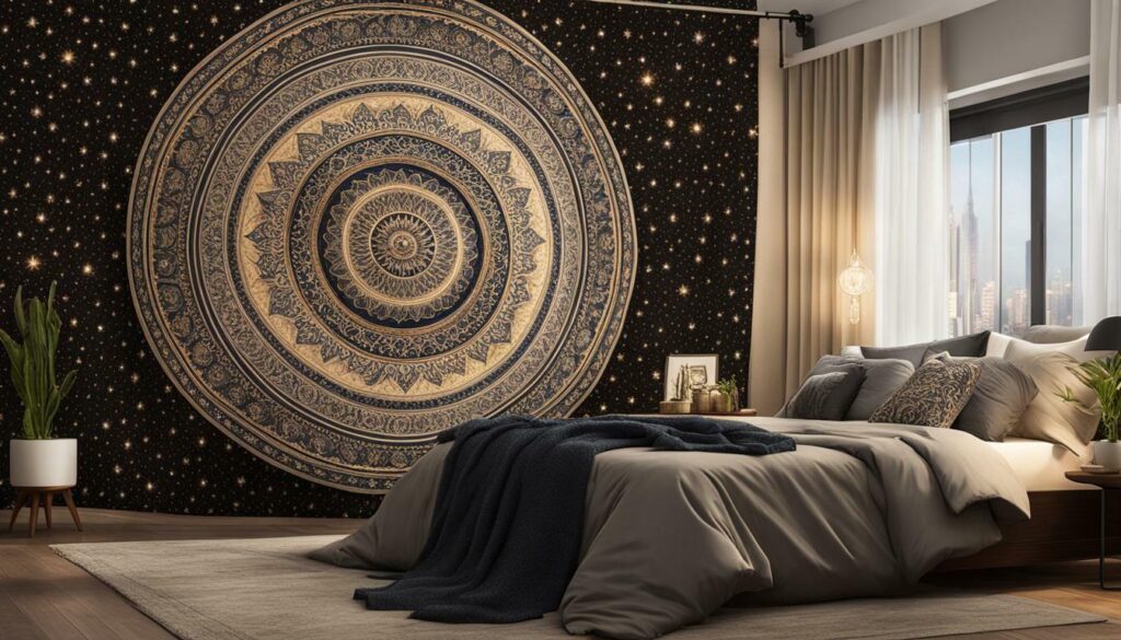 celestial tapestry hanging on a wall