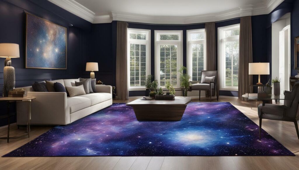 celestial-themed rug in living room
