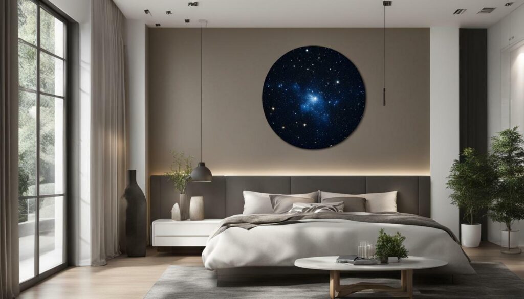 celestial wall art in a minimalist interior
