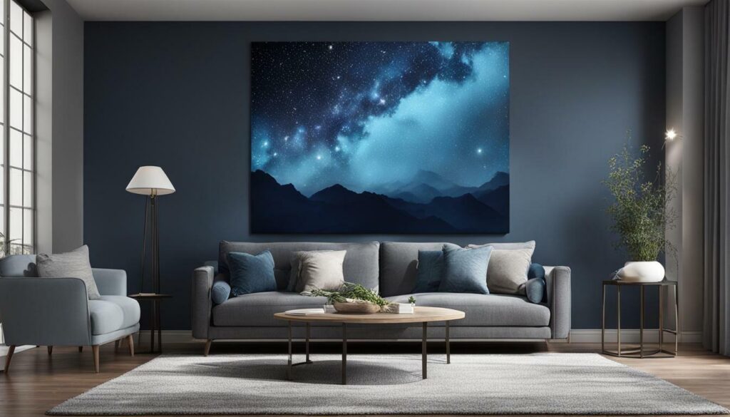 celestial wall art in a modern living room