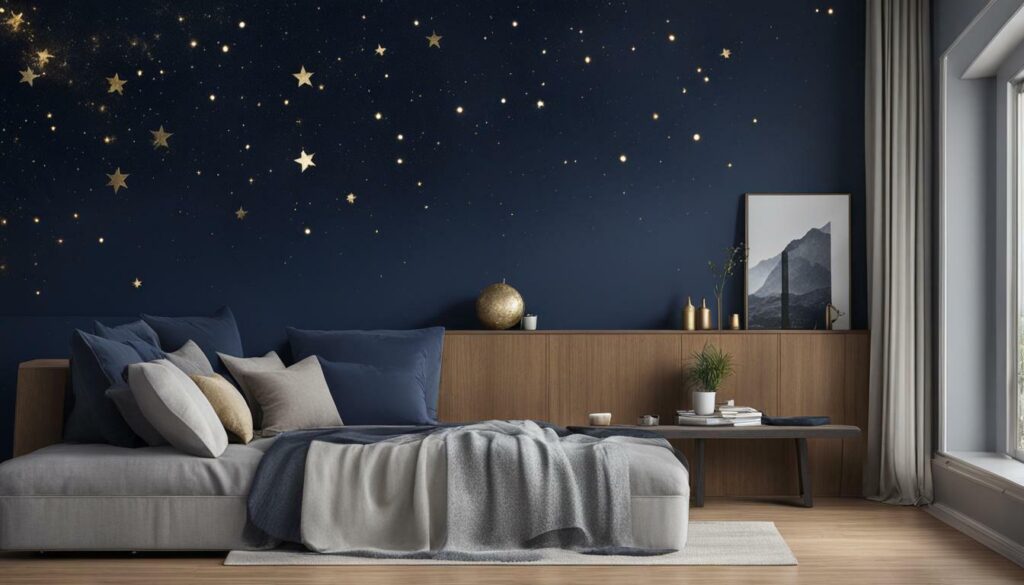 celestial wall art in minimalist home