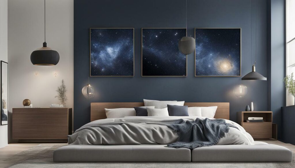 celestial wall art in minimalist home decorating