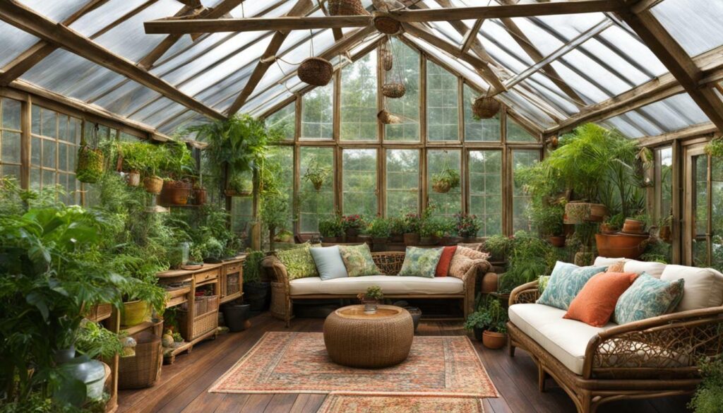 greenhouse with sustainable decor