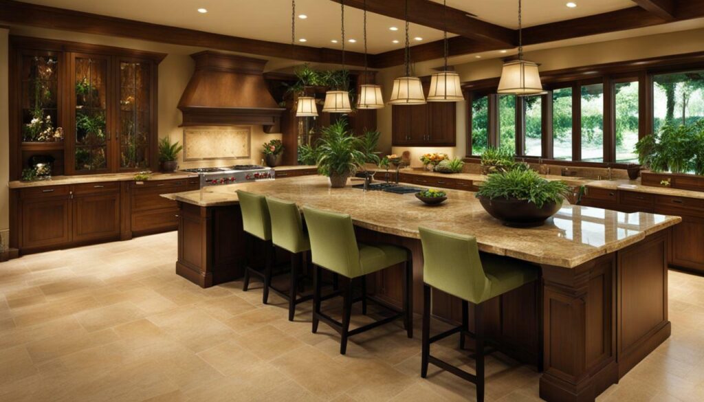 kitchen island decorated with plants