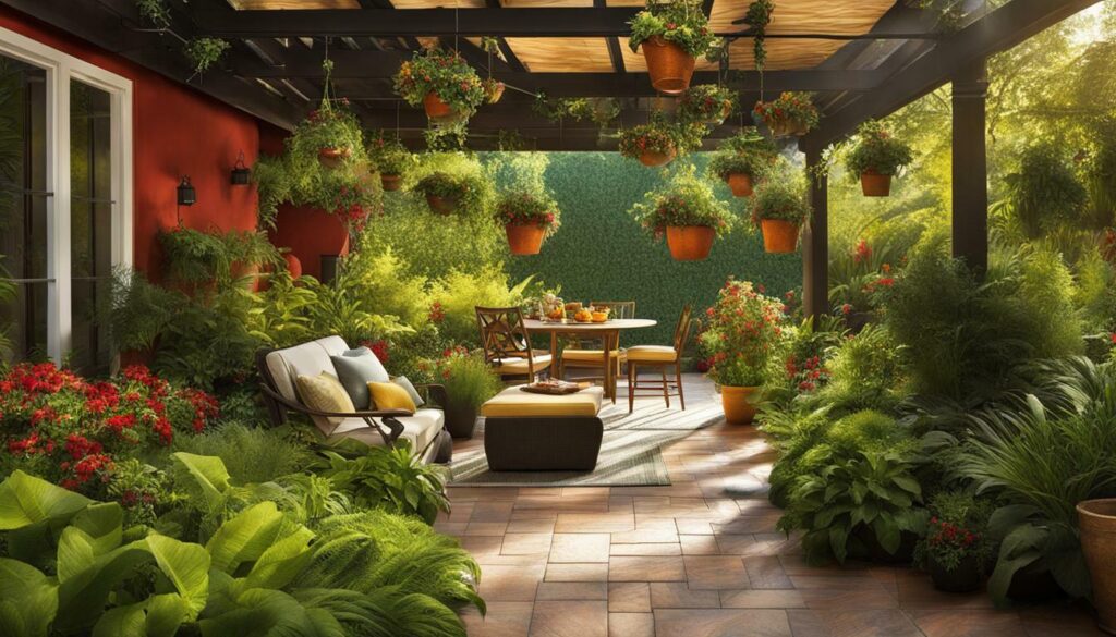 patio with plants and greenery