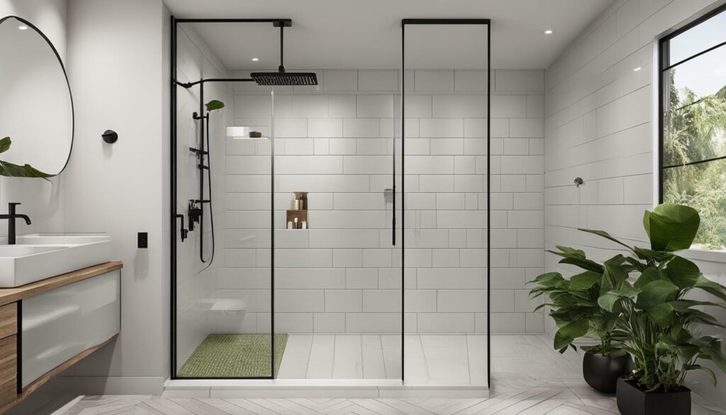 small bathroom with frameless glass shower doors
