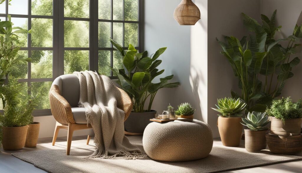 wellness corner with nature-inspired decor