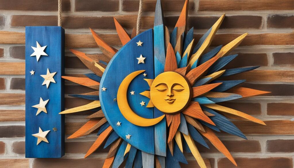 wooden sun and moon decor