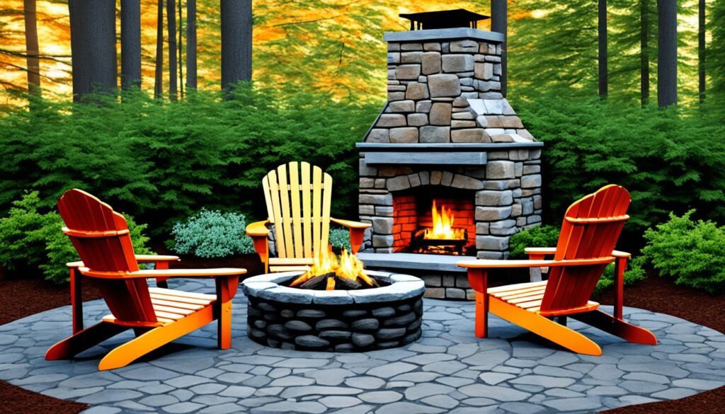 Adirondack chairs around fire pit