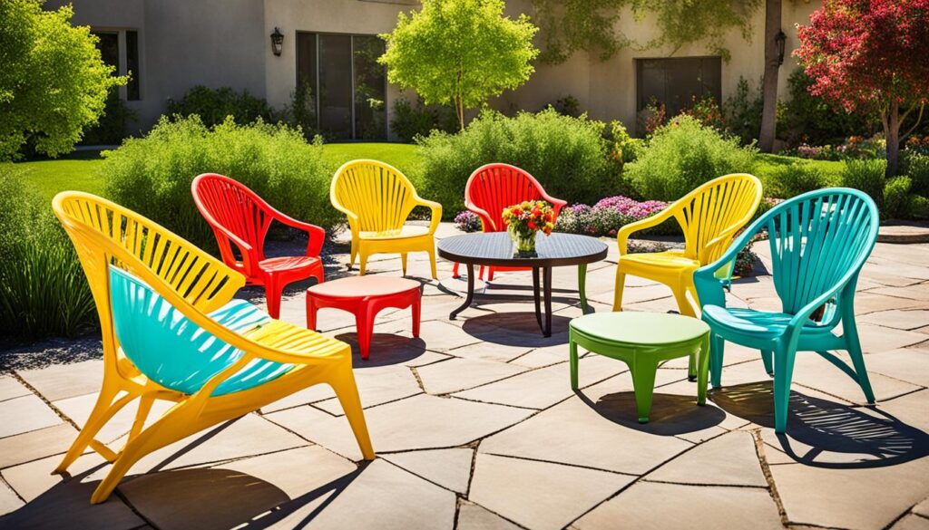 Colorful outdoor chairs adding character to a patio