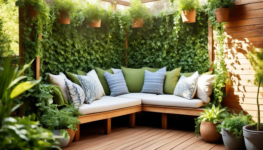 Garden seating ideas with integrated greenery