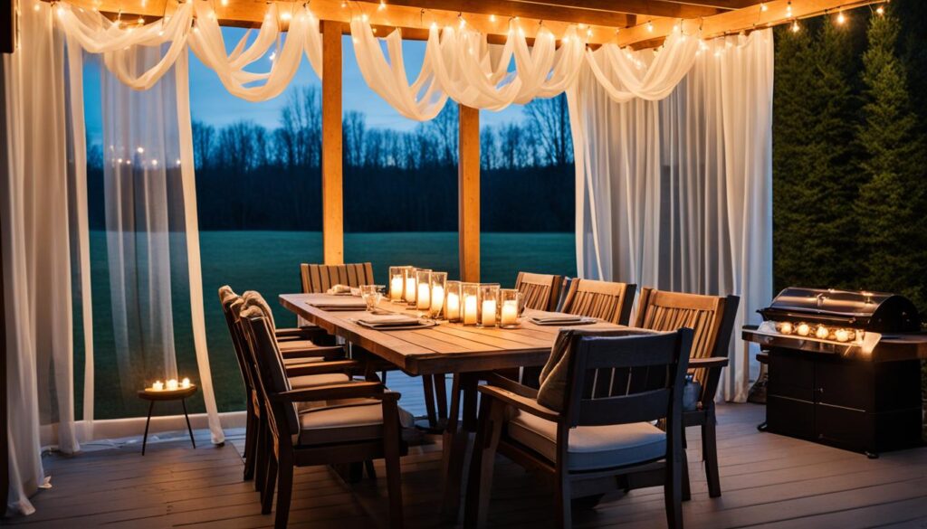 Insulating curtains enhancing outdoor dining heating